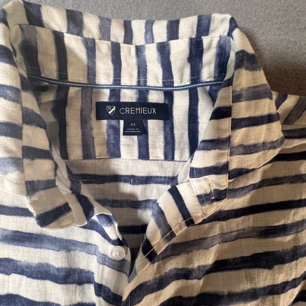 Cremeux 100% Linen Blue White Striped Button Front Shirt Long Sleeve - Picture 5 of 8
